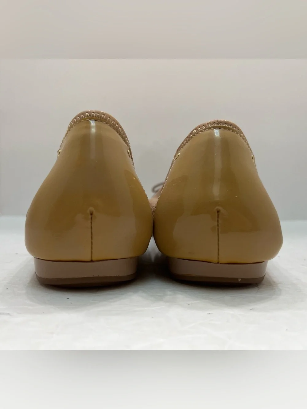 Cole Haan Nike Air Monica Ballet Flats Tan Leather Cap Toe Bow D41662 Women 8.5B